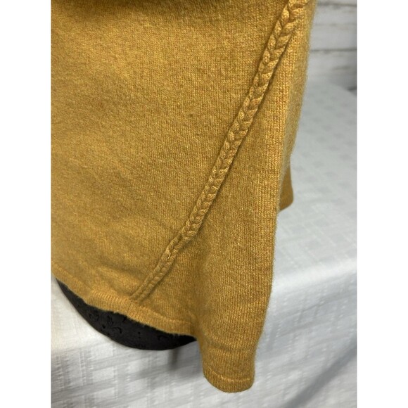 GARNET HILL Size MEDIUM Womens Mustard Yellow BRAIDED Trim 100% Cashmere Sweater - Picture 8 of 16